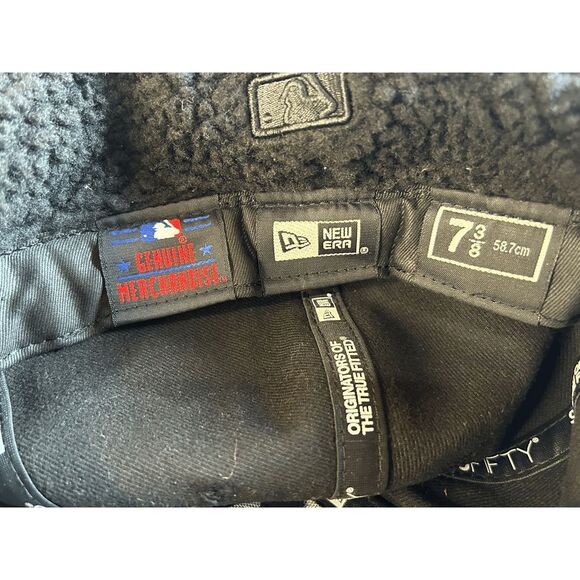 Atlanta Braves New Era Black Cap, Dogear, 7 & 3/8, Fuzzy, 59Fifty, NWT, Warm - Picture 6 of 7